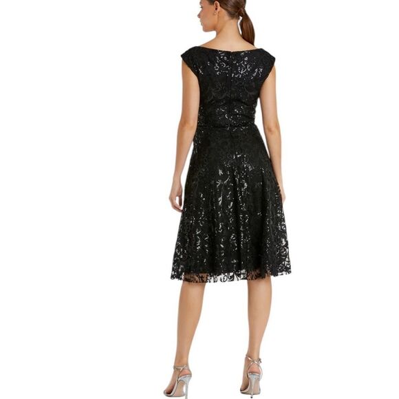 Mac Duggal 68012 Black Sequin Cap Sleeve Midi Cocktail Dress | Size 6 - Picture 2 of 13